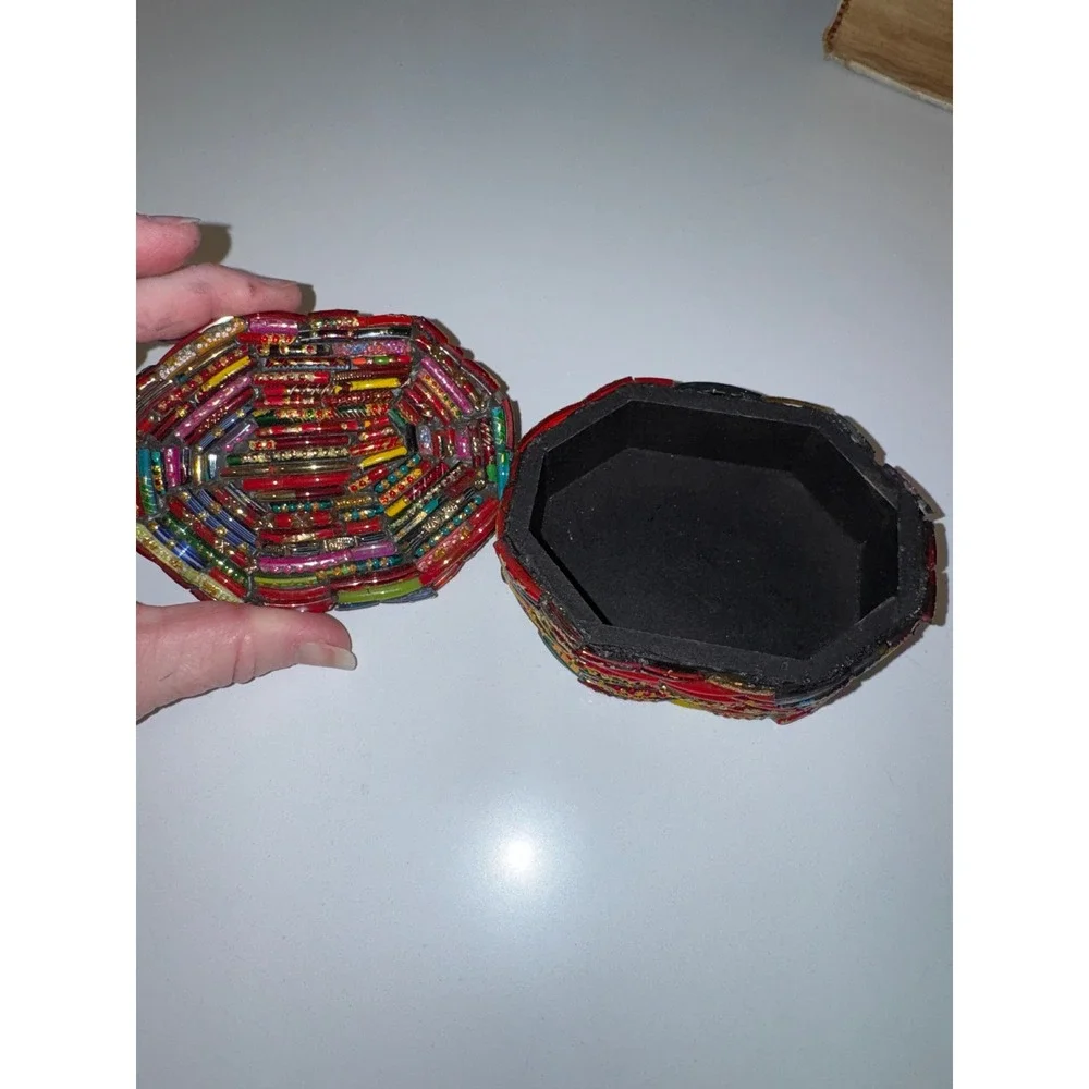Unique Octagonal Trinket Box‎ Colorful Mosaic Beaded Jewelry Storage Organizer